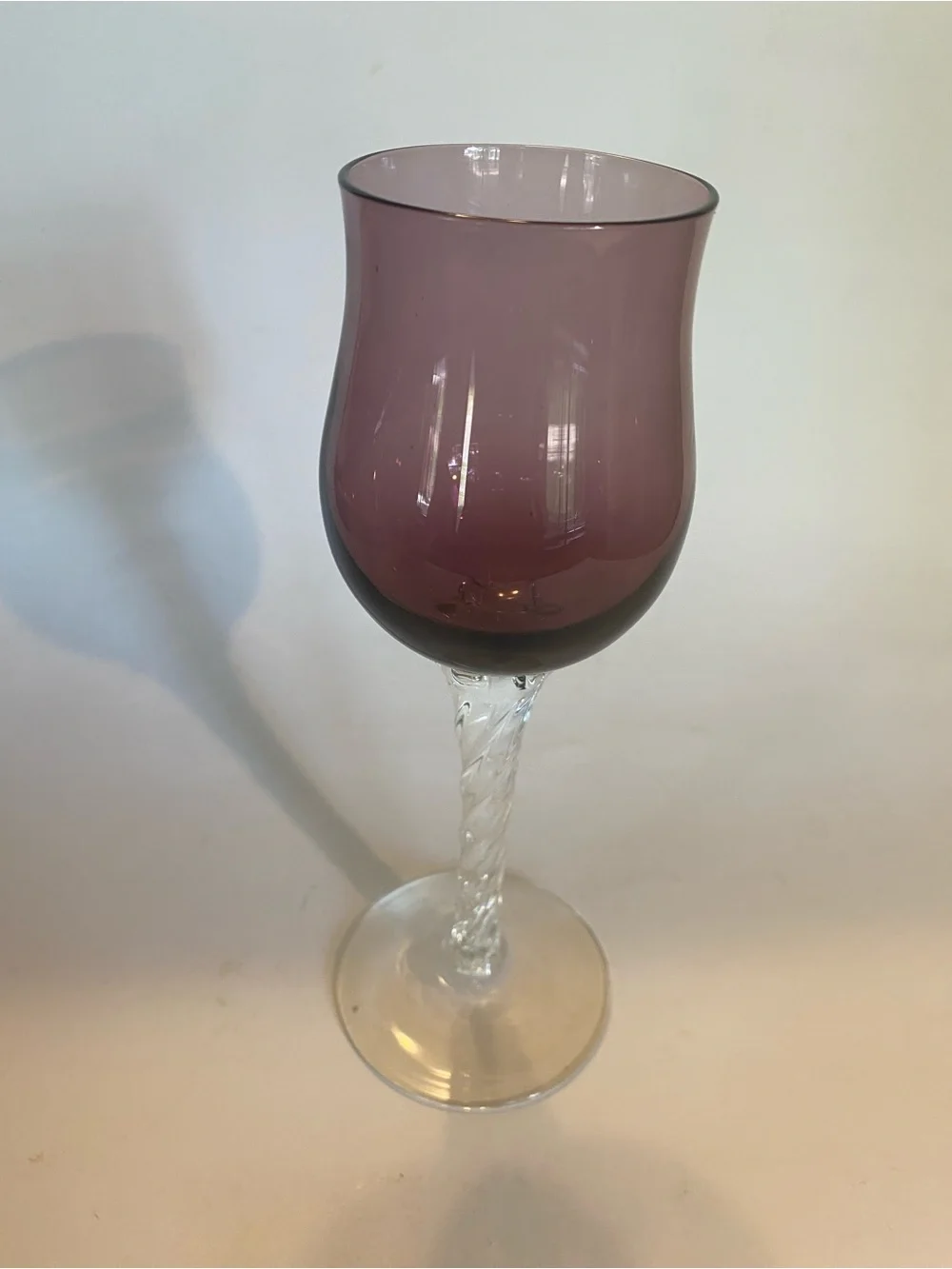 Vintage Multi-Color Harlequin Wine Glasses Applied Clear Twist Stem Set of 4 MCM